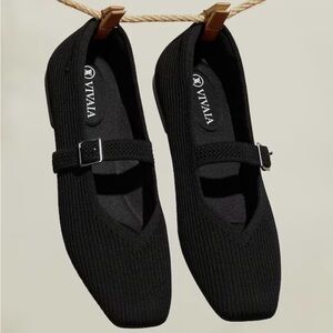 VIVAIA Margot Square Toe  Black Knit Mary Jane Flats size 7.5 $139